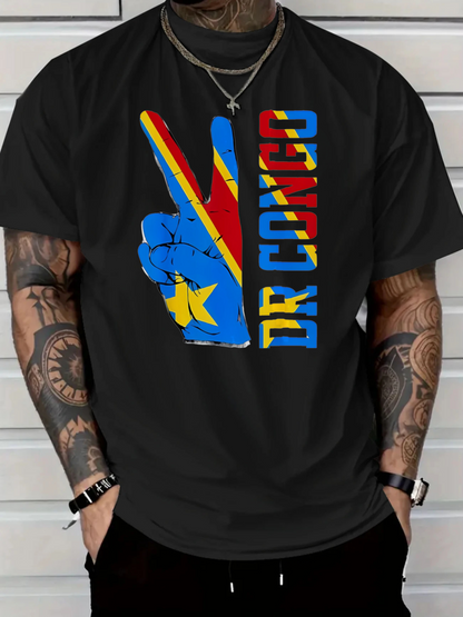 Men's Graphic T-Shirt Defiant Victory Hand With Congo Flag Under Bold Lettering