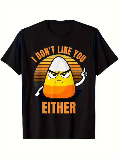 Men's Graphic T-Shirt I Dont Like You Either Moody Candy Corn With Sunset Retro Stripes