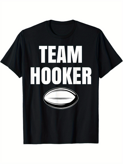 Men's Graphic T-Shirt Team Hooker Bold White Letters Over Rugby Ball