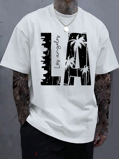 Men's Graphic T-Shirt Los Angeles Palm Trees Skyline And Cityscape With LA Letters