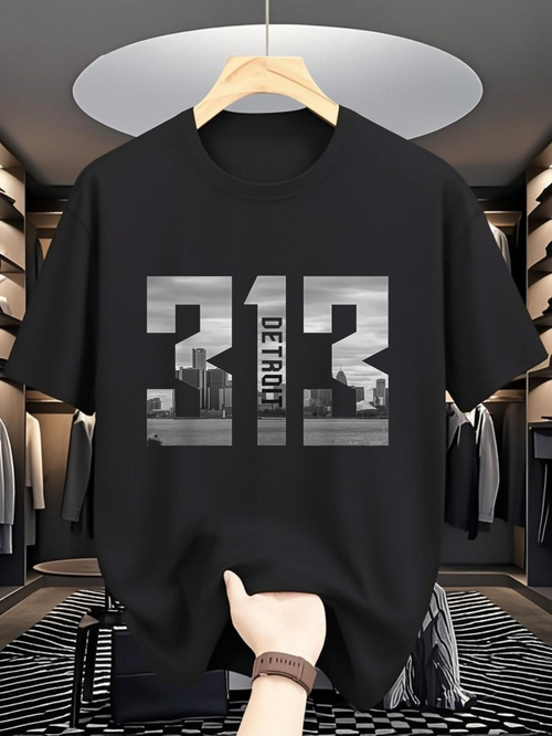 Men's Graphic T-Shirt City Skyline With Urban Buildings Detroit Number Graphic