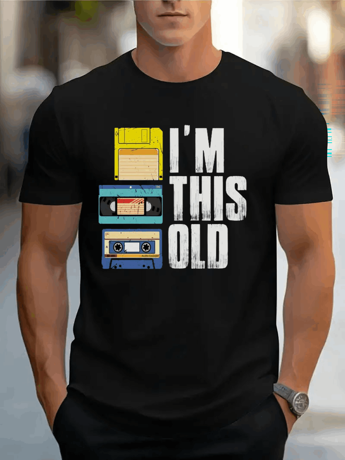 Men's Graphic T-Shirt Im This Old Retro Floppy Disk And Cassette Tape Design