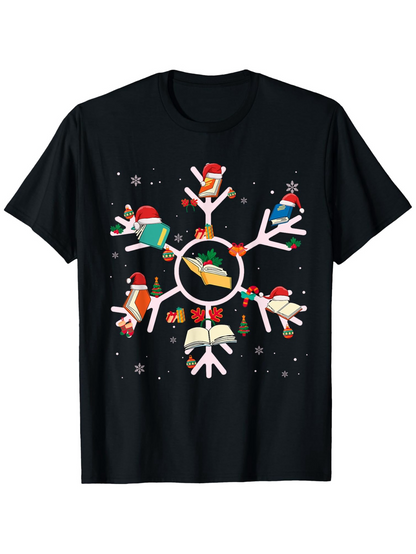 Men's Graphic T-Shirt Festive Birds Wearing Santa Hats Perched On Large Snowflake