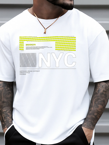 Men's Graphic T-Shirt Modern Graphic Lines And Digital Accents Surrounding Large NYC Letters