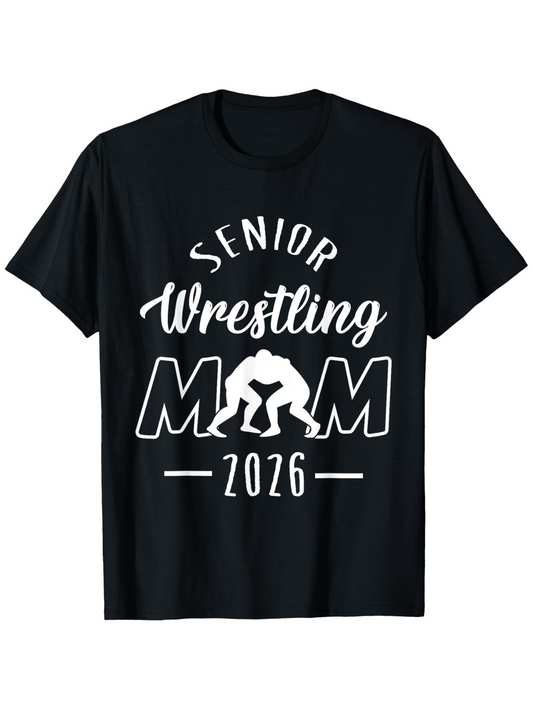 Men's Graphic T-Shirt Senior Wrestling Mom 2026 Graphic With Silhouette Wrestlers Under Bold Lettering