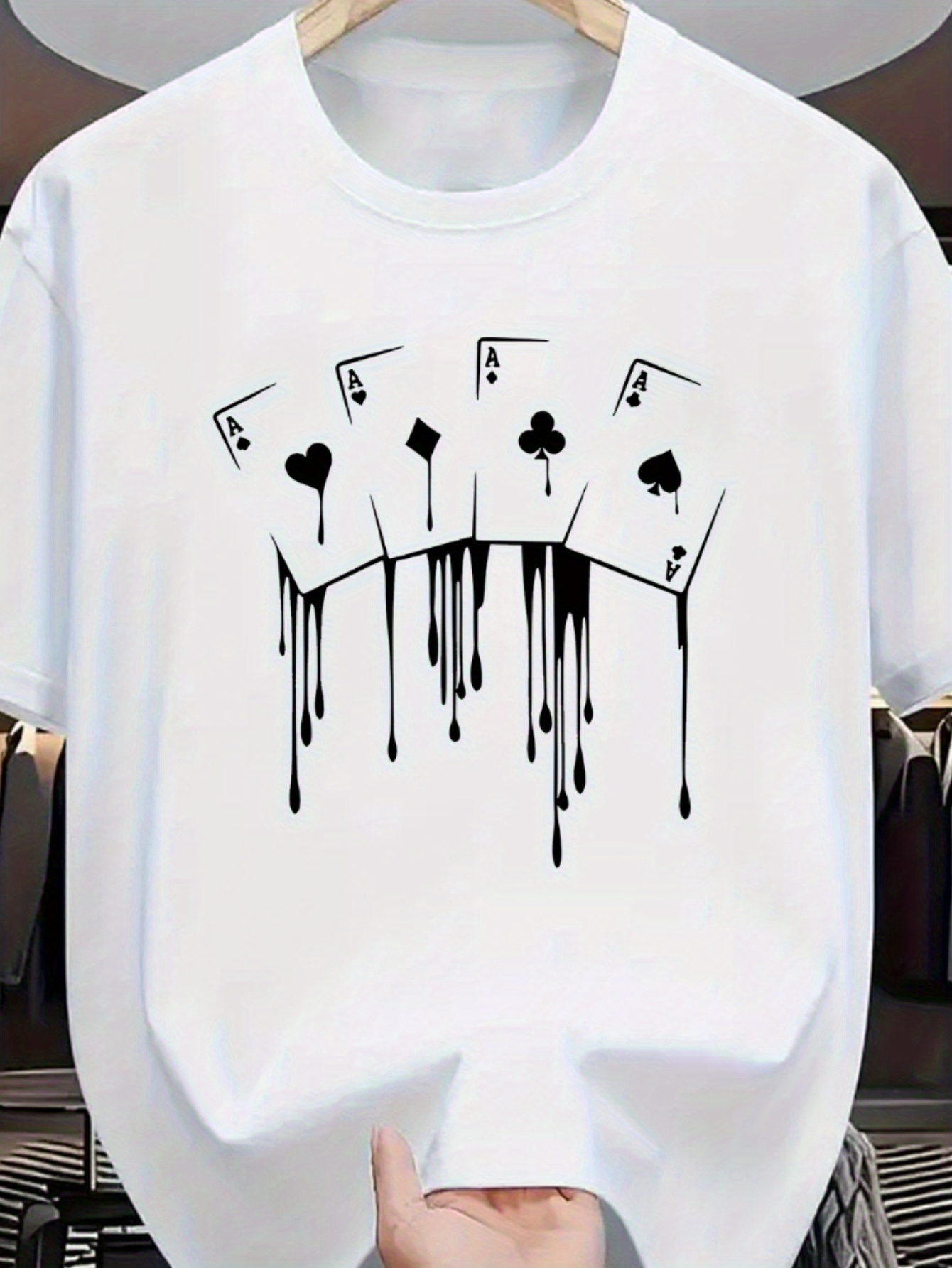 Men's Graphic T-Shirt Dripping Ink Forming Card Suits Melting Playing Cards