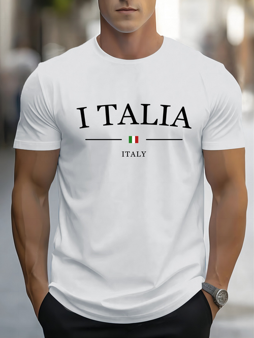 Men's Graphic T-Shirt Italia And Italy Text With Small Flag Center
