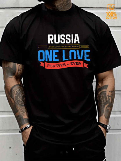 Men's Graphic T-Shirt Russia One Love Forever Ever Typography Print
