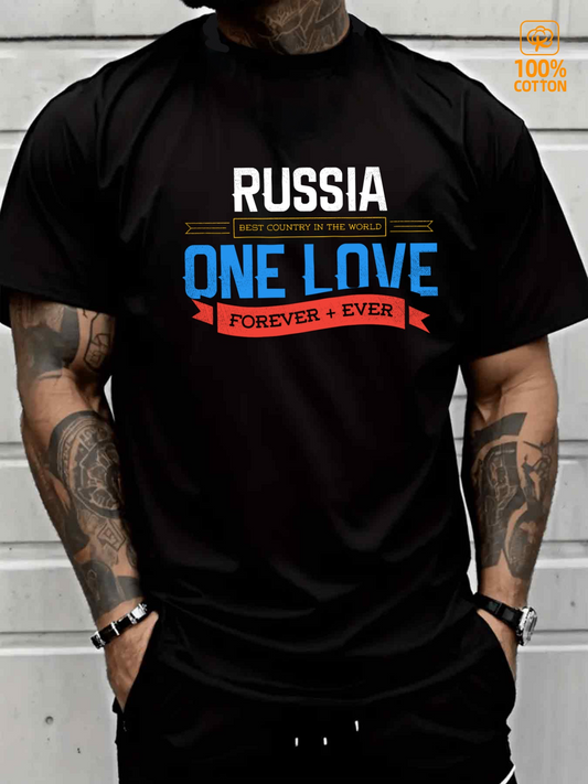 Men's Graphic T-Shirt Russia One Love Forever Ever Typography Print
