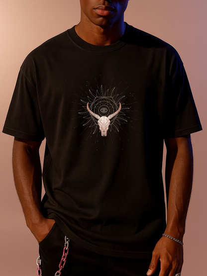 Men's Graphic T-Shirt Radiant Ethereal Light With Tribal Skull Surrounded By Radiating Lines