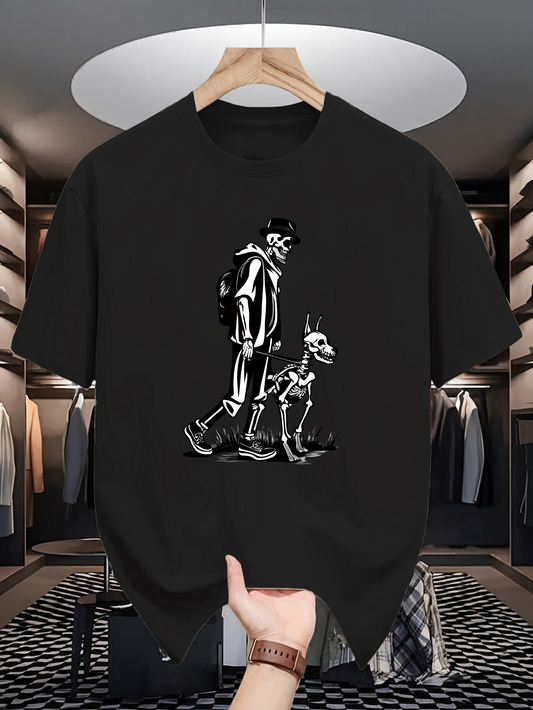 Men's Graphic T-Shirt Urban Night Walk Silhouette Style Man And Dog