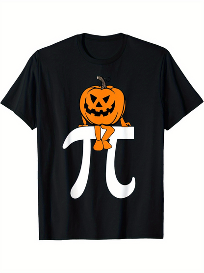 Men's Graphic T-Shirt Halloween Pumpkin Sitting Above Large White Pi Symbol