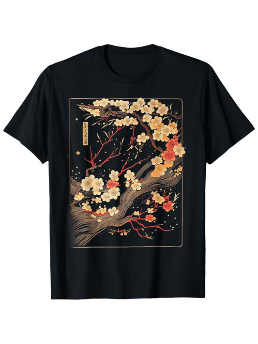 Men's Graphic T-Shirt Blooming Sakura Branches Under Night Sky With Delicate Petals