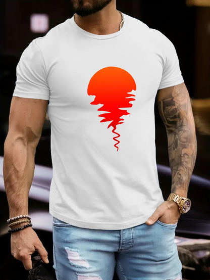 Men's Graphic T-Shirt Radiant Red Sunset Melting Over Reflective Still Water Surface