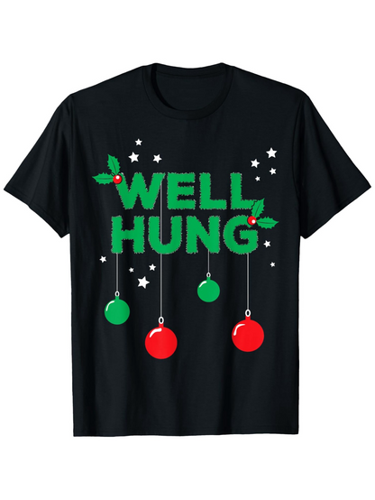 Men's Graphic T-Shirt Well Hung Christmas Ornaments Dangling Among Festive Holiday Stars T Shirt