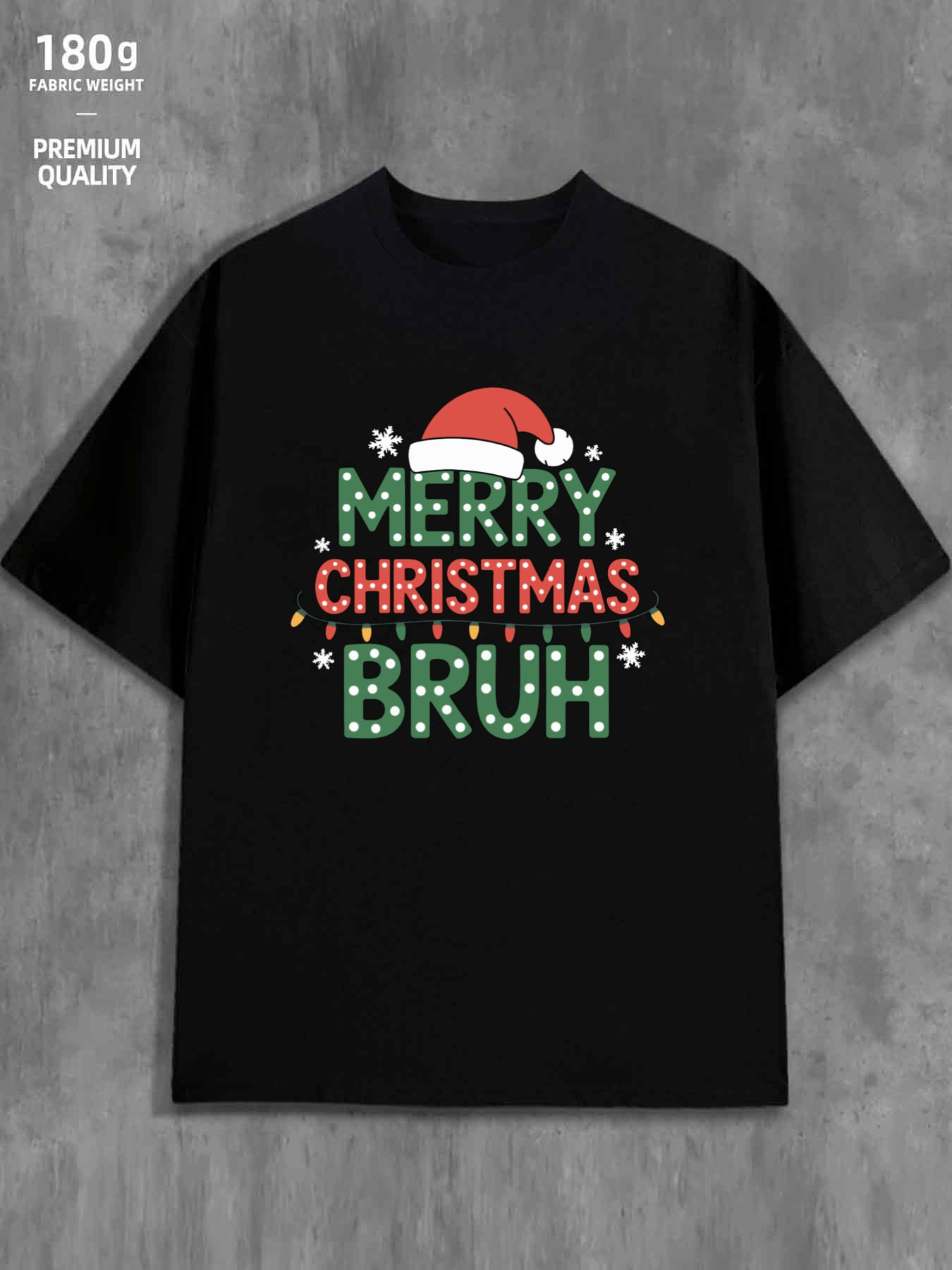 Men's Graphic T-Shirt Merry Christmas Bruh Festive Lights With Santa Hat Cheerful Holiday T Shirt
