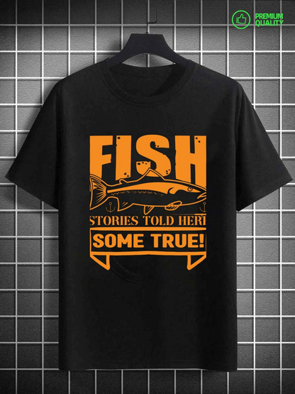 Men's Graphic T-Shirt Fish Stories Told Here With Large Leaping River Fish