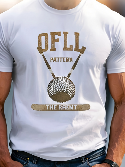 Men's Graphic T-Shirt OFLL Pattern Two Hockey Sticks With Net And Wooden Puck