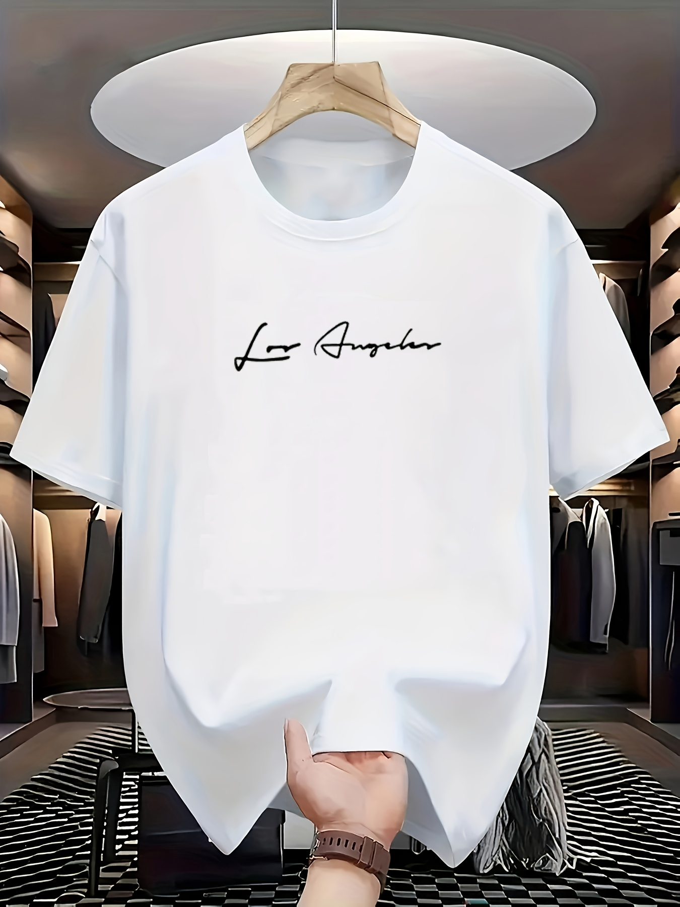 Men's Graphic T-Shirt Los Angeles Minimal Modern Calligraphy Script Urban White T Shirt