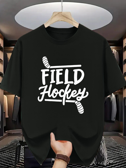 Men's Graphic T-Shirt Field Hockey With Sticks Illustrated In Bold Lettered Print