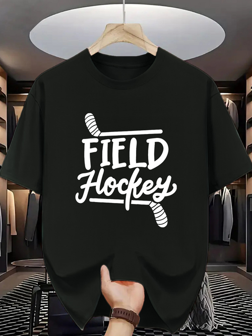 Men's Graphic T-Shirt Field Hockey With Sticks Illustrated In Bold Lettered Print
