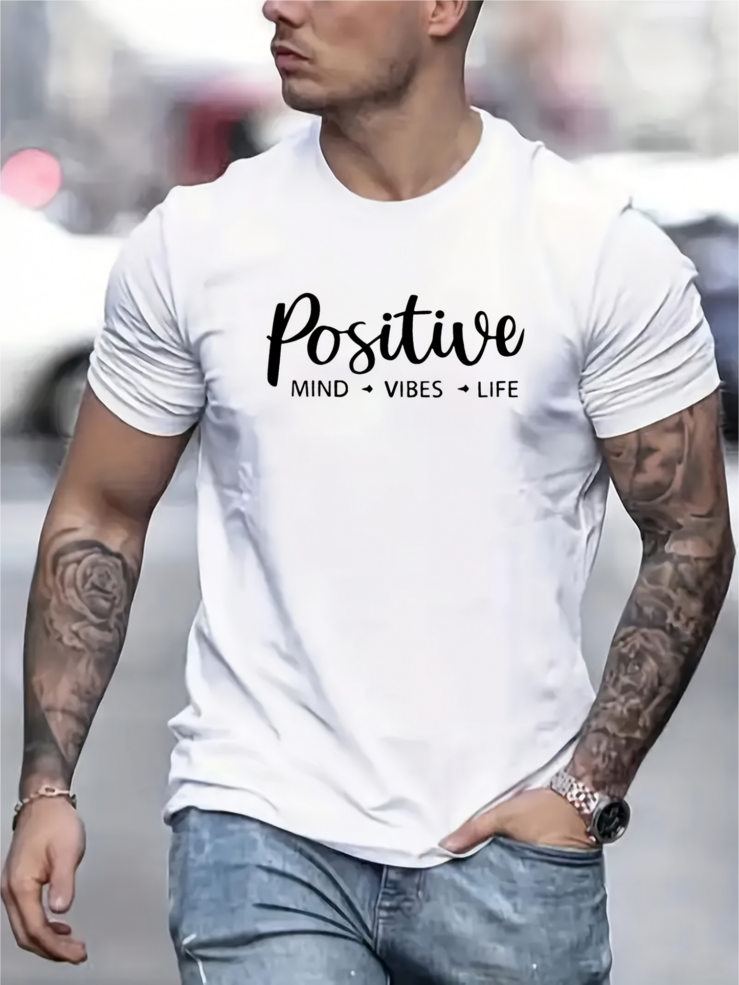 Men's Graphic T-Shirt Positive Mind Vibes Life Inspirational Typography Message And Graphic White T Shirt