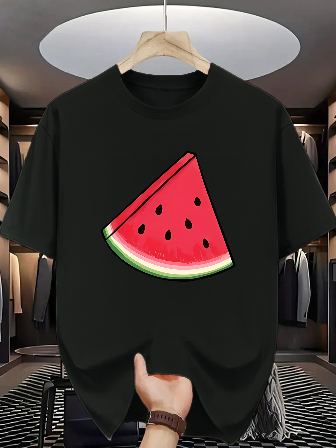 Men's Graphic T-Shirt Juicy Fresh Summer Fruit Slice Watermelon Graphic Under Spotlight Watermelon