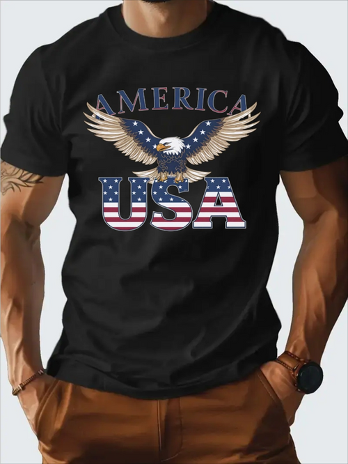 Men's Graphic T-Shirt America Bold Stars And Stripes Spreading Wings Majestic Bald Eagle