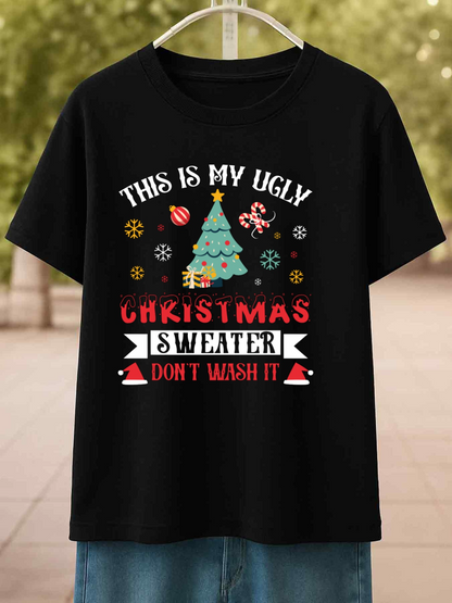 Men's Graphic T-Shirt This Is My Ugly Christmas Sweater With Snowflakes And Decorated Christmas Tree