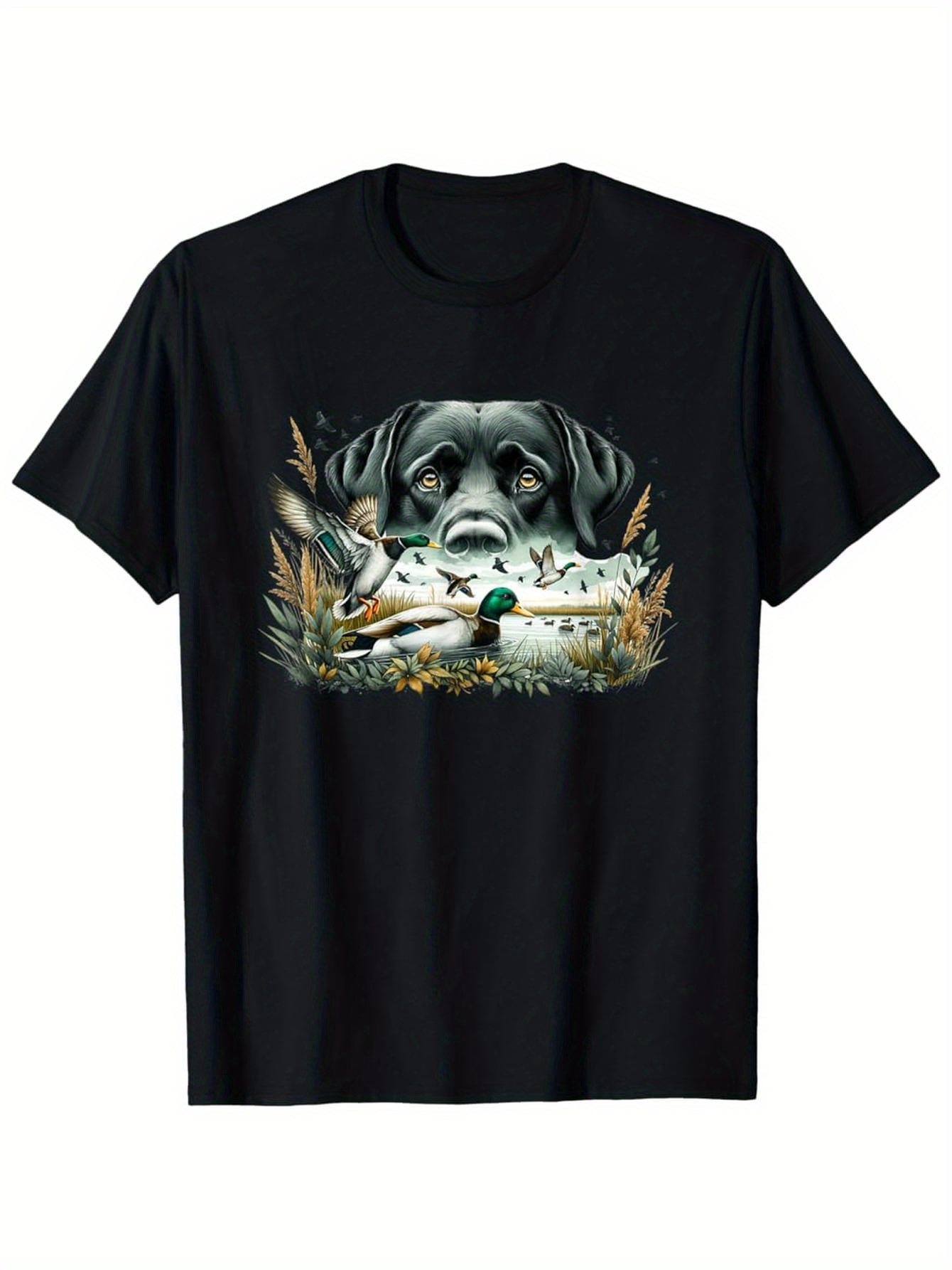 Men's Graphic T-Shirt Majestic Retriever Watching Over Marshland With Flying Ducks