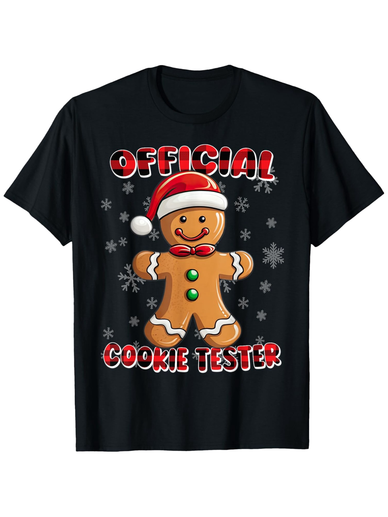Men's Graphic T-Shirt Official Cookie Tester Gingerbread In Santa Hat Surrounded By Winter Snowflakes