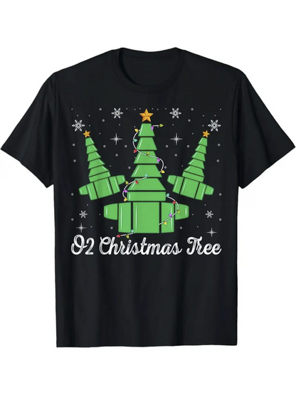 Men's Graphic T-Shirt Christmas Starships With Festive Holiday Lights Christmas Tree