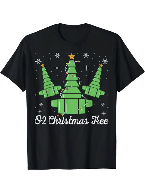 Men's Graphic T-Shirt Christmas Starships With Festive Holiday Lights Christmas Tree