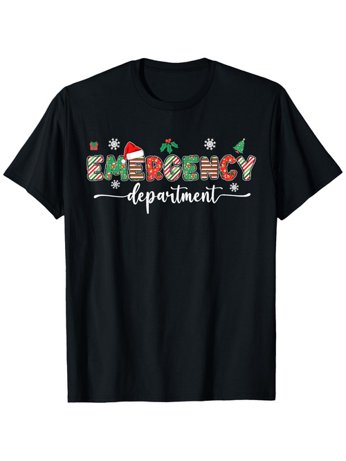 Men's Graphic T-Shirt Christmas Snowflakes And Candy Cane Letters Emergency Department
