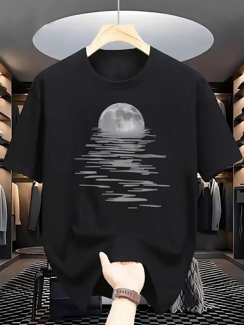 Men's Graphic T-Shirt Full Moon Silvery Reflections Shimmering Over Dark Calm Water