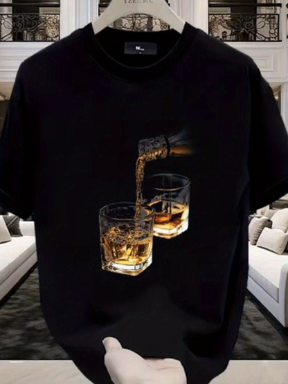 Men's Graphic T-Shirt Golden Drink Being Poured Into Crystal Clear Whiskey Glass