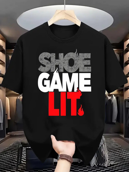 Men's Graphic T-Shirt Shoe Game Lit Fiery Letters Modern Typography Tee