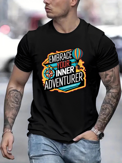 Men's Graphic T-Shirt Embrace Your Inner Adventurer With Compass Map Hot Air Balloon Adventure