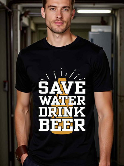Men's Graphic T-Shirt Save Water Drink Beer Typography With Decorative Graphic Elements Beer