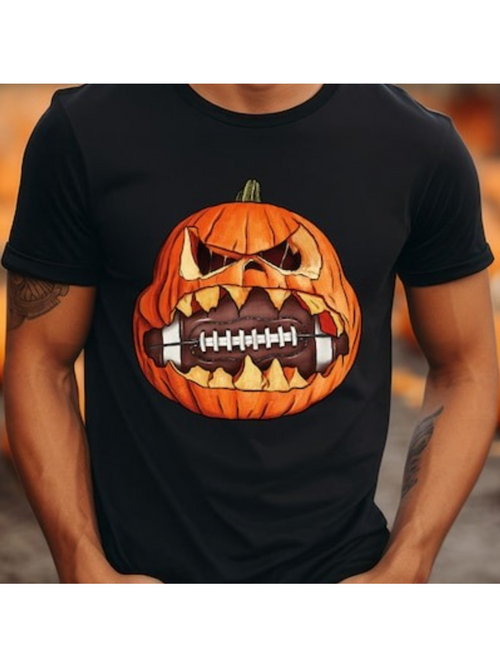 Men's Graphic T-Shirt Toothy Halloween Pumpkin With Bold Stitched Mouth And Glowing Orange Face Pumpkin