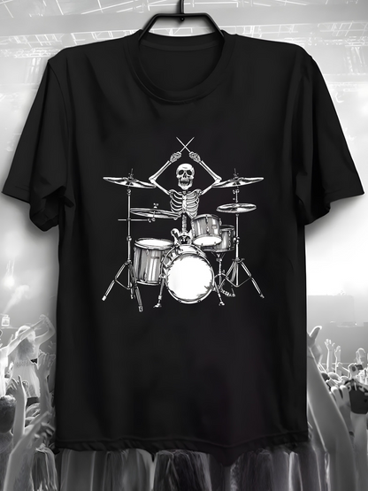 Men's Graphic T-Shirt Energetic Stage Lights With Skeleton Playing The Drum Set