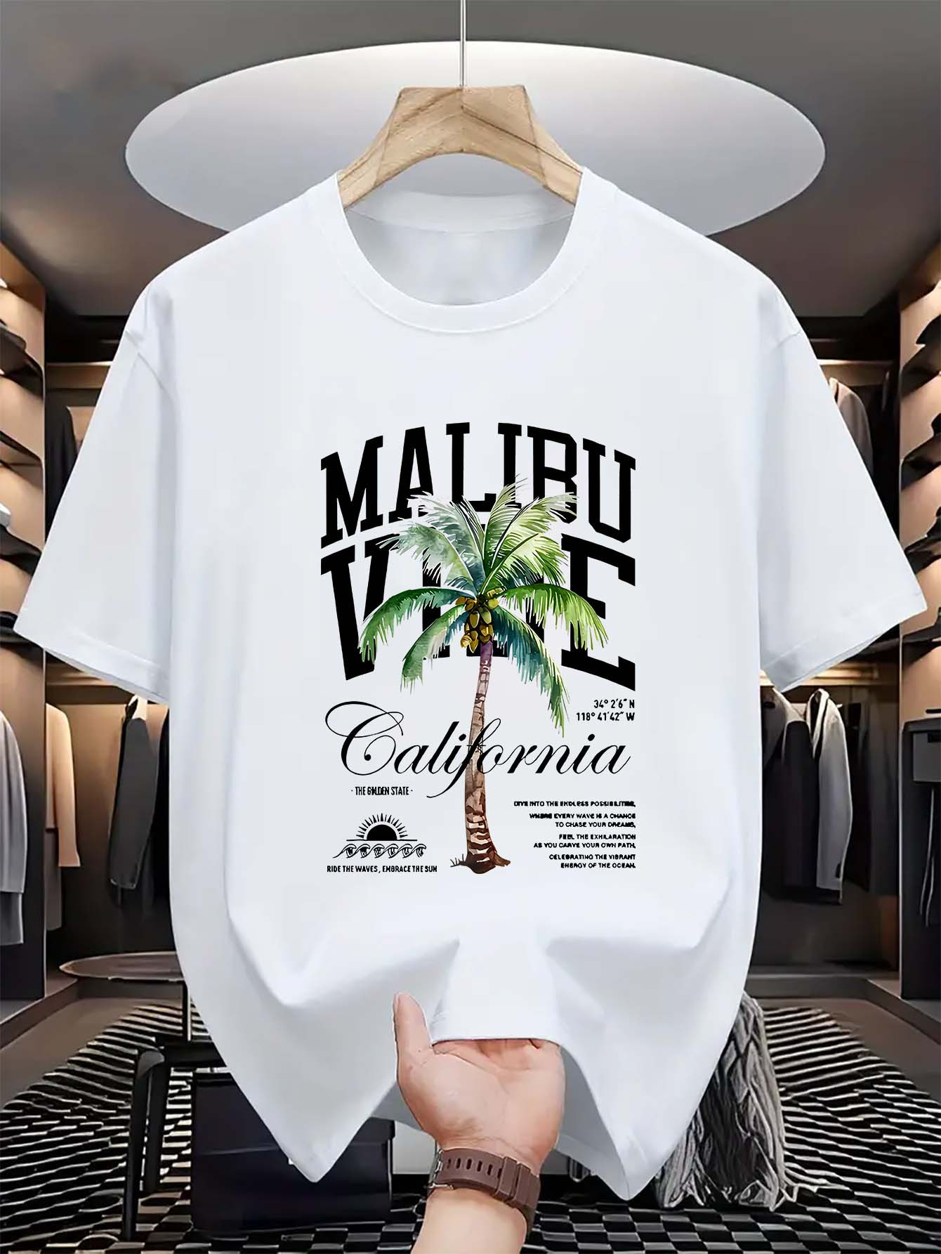 Men's Graphic T-Shirt Malibu Vibe California Palm Tree Under Sunny Sky