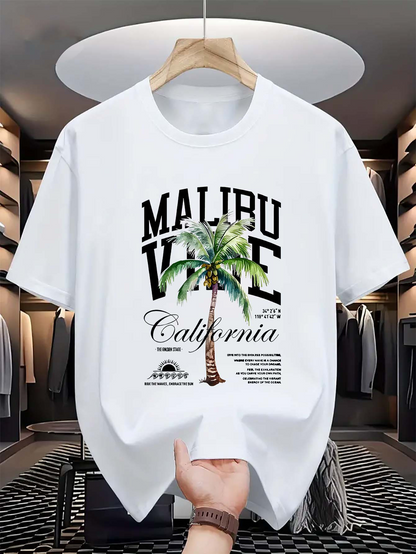 Men's Graphic T-Shirt Malibu Vibe California Palm Tree Under Sunny Sky