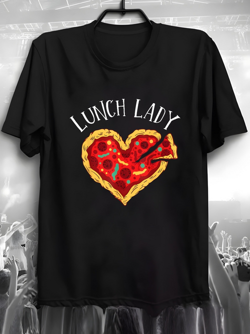 Men's Graphic T-Shirt Lunch Lady With Crispy Melting Cheese Pepperoni Heart Shaped Pizza