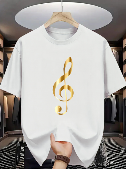 Men's Graphic T-Shirt Golden Metallic Shine With Elegant Single Treble Clef Music Symbol