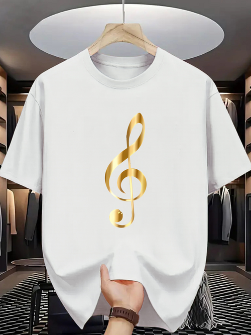 Men's Graphic T-Shirt Golden Metallic Shine With Elegant Single Treble Clef Music Symbol