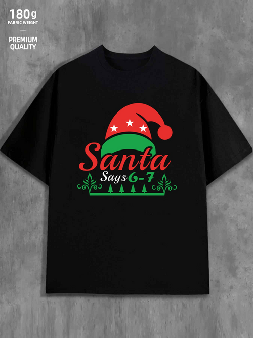 Men's Graphic T-Shirt Santa Says Good Cheer Wearing Classic Red Hat