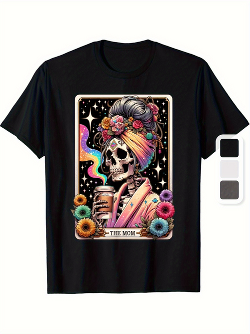 Men's Graphic T-Shirt The Mom Surrounded By Colorful Flowers And Stars Skeleton