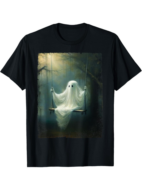 Men's Graphic T-Shirt Mysterious Night Fog With Gentle Light Surrounding Lonely Swinging Ghost