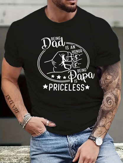 Men's Graphic T-Shirt Being Dad Is An Honor Being Papa Is Priceless With Hands And Stars